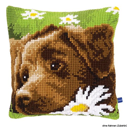 🔥 STARKER PREIS (-46%) VERVACO Kreuzstich Stickpackungen Kissen Stickerei Set Anfänger Vorgedruckt Brauner Labrador DIY Set Kreativ Set Für Erwachsene Dekoratives Kissen ca. 40 x 40 cm Bastelset Handwerker Haus Dekoration
