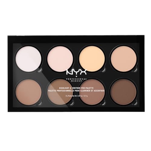 🔥 STARKER PREIS (-38%) NYX Professional Makeup Highlight & Contour Pro Palette, Puder Konturen Kit, 8 verblendbare Matte und Perlmutttöne