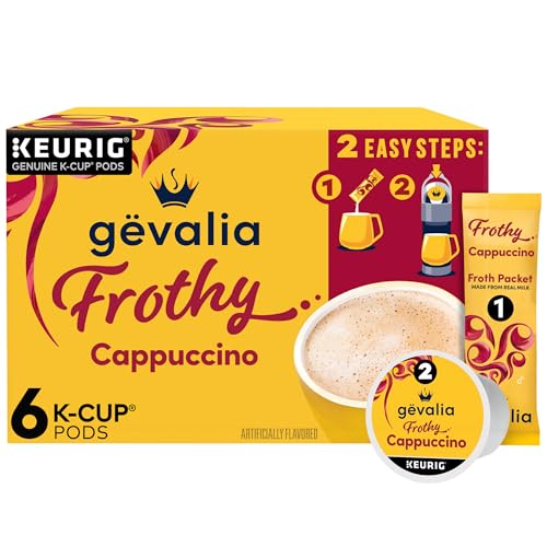 Gevalia Frothy 2-Step Artificially Flavored Cappuccino Espresso Style K‐Cup Coffee Pods & Froth Packets Kit, 6 ct. Box
