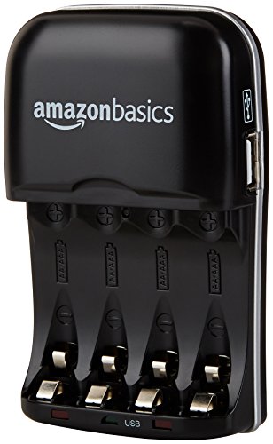 Amazon Basics Rechargeable Battery Charger for AA & AAA Nickel-Metal Hydride (NiMH) Batteries with USB Charging Port, Black