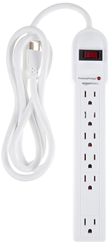 Amazon Basics Surge Protector Power Strip, 6-Outlet, 790 Joules, LED Indicator, 6ft Extension Cord, White