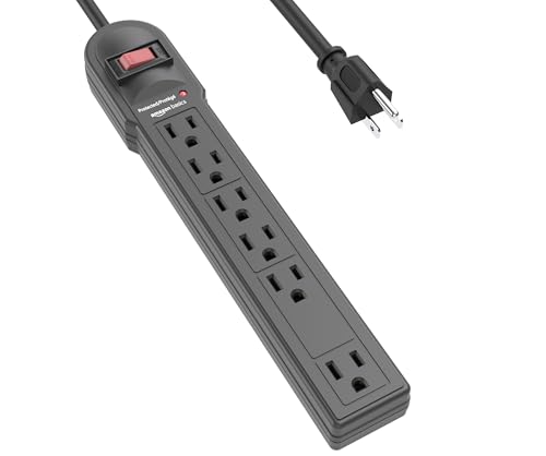 Amazon Basics Surge Protector Power Strip, 6-Outlet, 790 Joules, LED Indicator, 6ft Extension Cord, Black12 Outlet Long
