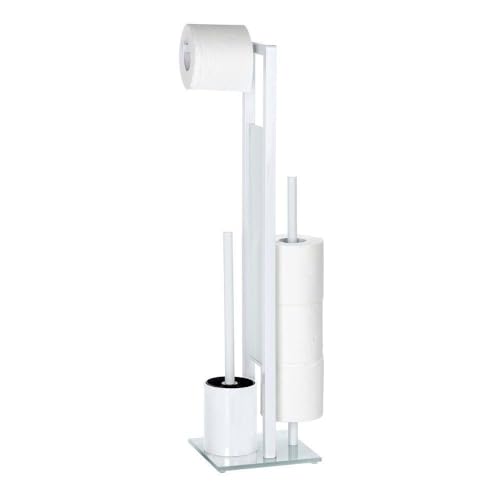 🔥 STARKER PREIS (-48%) WENKO Stand WC-Garnitur Mod. Rivalta, mit Toilettenpapierhalter und WC-Bürstenhalter, lackierter Stahl, 23 x 70 x 18 cm, Weiß