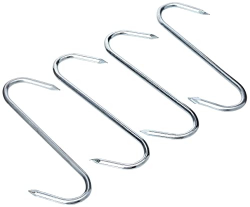Merriway BH01915 (5 Pcs) BZP Steel Butchers Pointed Kitchen S Hooks, 150mm (6 inch) - Pack of 5 Pieces