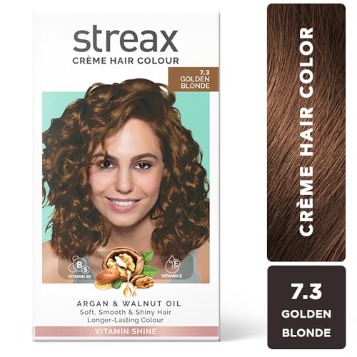 Permanent Hair Colour, 100% Grey coverage, Infused with Argan and Walnut Oil, Long Lasting Cream Hair Colour for Women, Blonde hair Colour, 7.3 Golden