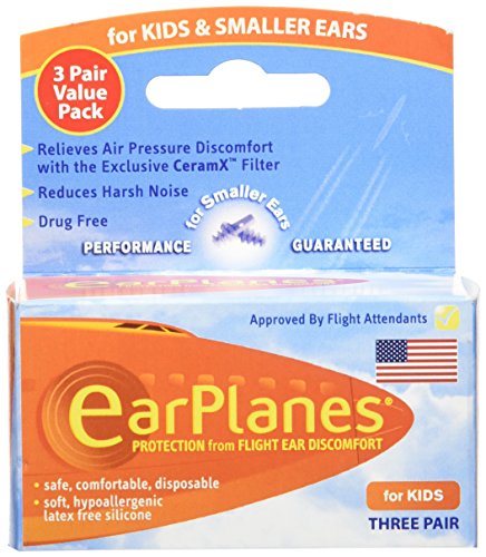 Original Children's EarPlanes by Cirrus Healthcare Ear Plugs Airplane Travel Ear Protection 3 Pair BONUS VALUE PACK