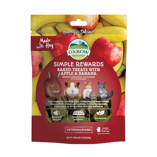 Oxbow Animal Health Simple Rewards Apple Banana Treats, Timothy Hay Guinea Pig & Bunny Treats, Pet Snack, Made with Oxbow Guinea Pig Hay, Made in USA, Timothy for Rabbit, 3 oz Bag