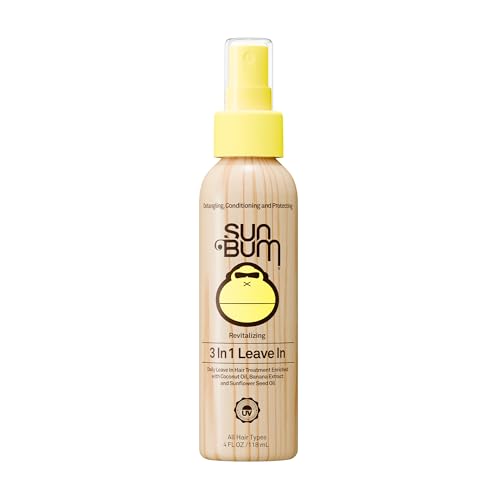Sun Bum Revitalizing 3 in 1 Leave In Conditioner - Anti Frizz Detangler - Color Safe with UV Protection - Enriched with Coconut Oil and Banana - 4 oz