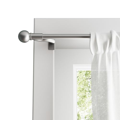 Zenna Home Adjustable Curtain Tension Rod with Decorative Round Finials, No Drill Small Window Rod, Easy Install Expandable Tension Curtain Rod for Windows, 28 to 48 Inch, Brushed Nickel