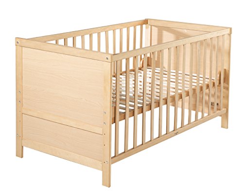 (-36%) roba Kombi Kinderbett, 70x140 cm, Babybett Holz natur, 3-fach höhenverstellbar, Baby- bzw. Kinderbett mit Schlupfstäben umbaubar zum Juniorbett