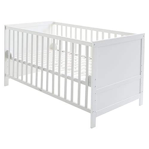 (-35%) roba Kombi Kinderbett 70 x 140 - Gitterbett 3-fach höhenverstellbar - 3 Schlupfsprossen - Babybett umbaubar zum Juniorbett - Holz weiß