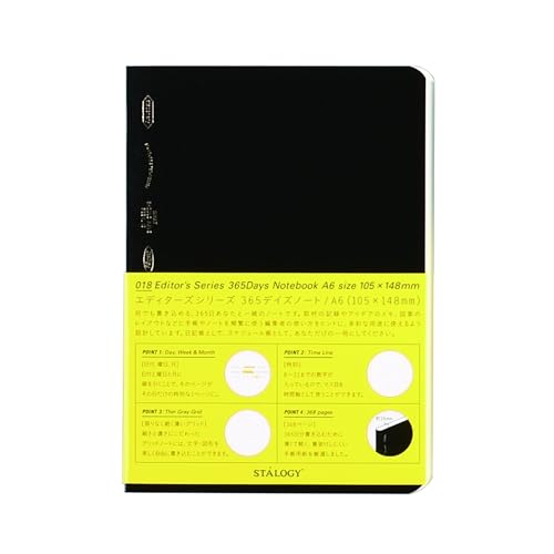Nitoms S4103 STALOGY Notebook, A6, Squared, 365 Days Notebook, Black