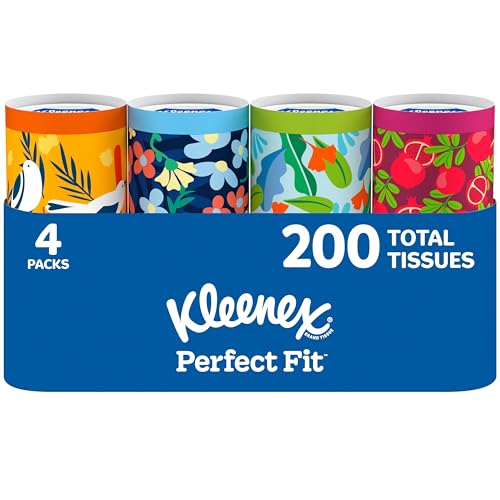 Kleenex Perfect Fit Facial Tissues, 4 Cannisters, 50 Tissues per Can, 2-Ply (200 Total), Packaging May Vary