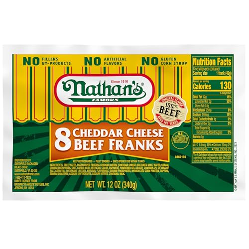 Nathans Beef Cheddar Cheese Franks, 11 oz