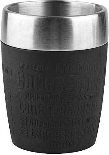 (-50%) Emsa Travel Cup 0,2 Liter, Doppelwandiger Edelstahl, Spülmaschinenfest, Drehverschluss, 360 Grad Trinköffnung, Soft Touch Sleeve aus Silikon, 514514, Schwarz