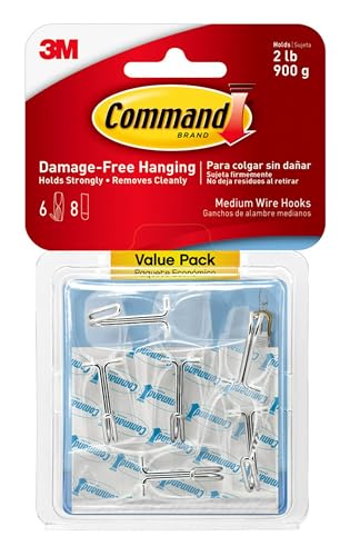 Command Medium Clear Wire Toggle Hooks, 6 Hooks and 8 Command Strips, Damage-Free Hanging Wall Hangers for Hanging Home Decor, Holds up to 2 lb