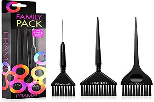 Framar Family Hair Color Brush Set - Hair Dye Brush Kit, Hair Coloring Brushes For Hair Stylist, Tint Brushes for Hair Color, Tapered Edges For Precision – 3 Pack Black