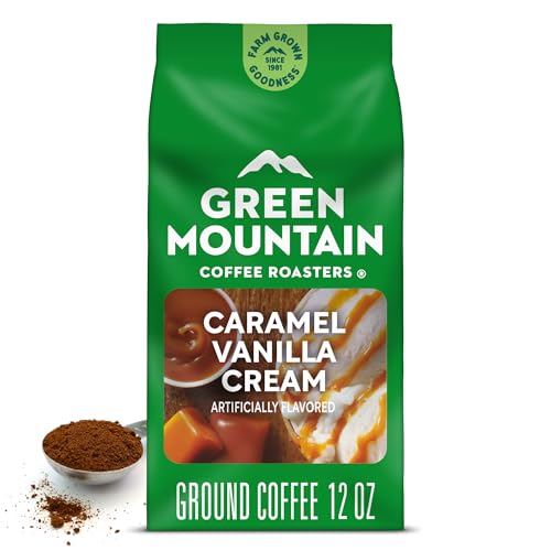 Green Mountain Coffee Roasters, Caramel Vanilla Cream, Ground Flavored Coffee, Light Roast, Bagged 12oz.