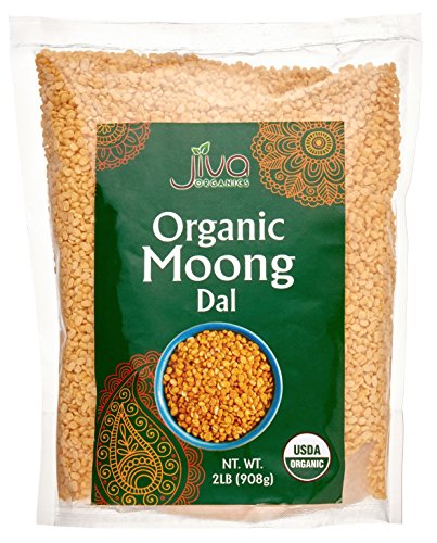 Jiva Organic Yellow Moong Dal 2 LB - Non-GMO, Gluten Free - Great for Kitchari - Split Yellow Mung Beans