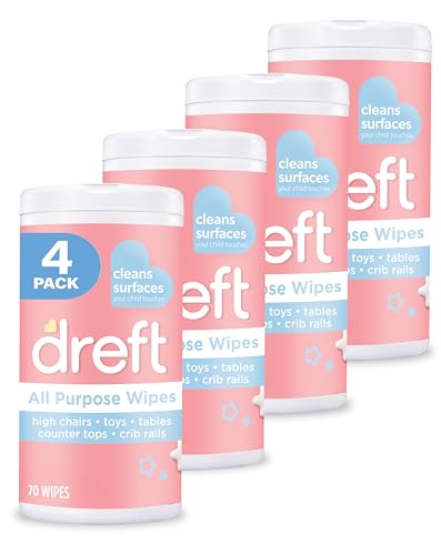 Dreft Multi-Surface All-Purpose Gentle Cleaning Wipes for Baby Toys, Car Seat, High Chair & More, 70 Count (Pack of 4)