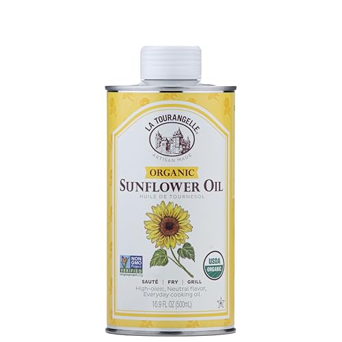 La Tourangelle, Organic High Oleic Sunflower Oil, Neutral Oil For Medium to High Heat Cooking and Skin Care, Non GMO, Pesticide and Chemical Free, 16.9 Fl Oz