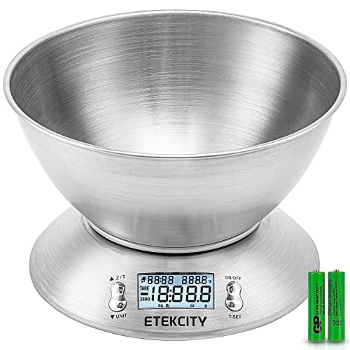 Etekcity Food Kitchen Scale with Bowl, Digital Weight Scale for Food Ounces and Grams, Cooking and Baking, Timer, and Te