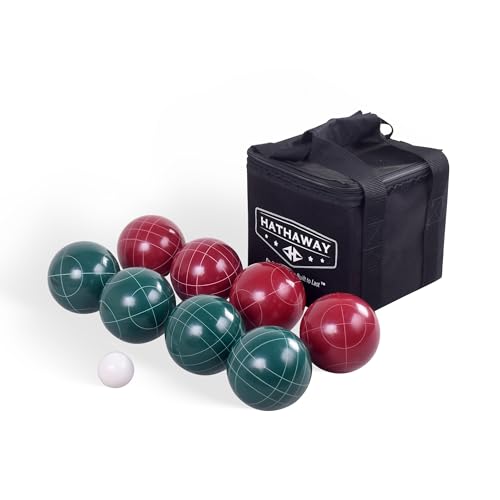 Hathaway Bocce Ball Set 8 Resin 3.5 inch Balls with Pallino Rule Book