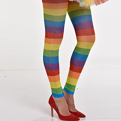 Rainbow Footless Tights - Adult Size - Multicolor Nylon/Spandex Blend - Perfect for Unique & Eye-Catching Outfits, 1 Pc.
