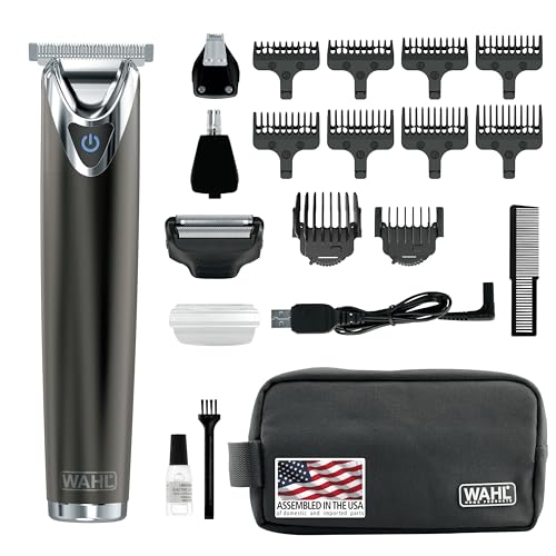 WAHL USA Stainless Steel Lithium Ion 2.0+ Slate Beard Trimmer for Men - Electric Shaver, Nose Ear Trimmer, Rechargeable All in One Men's Grooming Kit - Model 9864