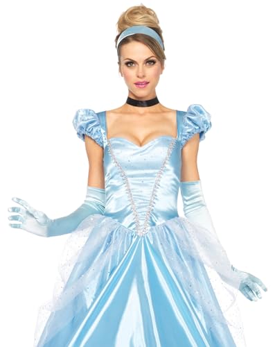 Leg Avenue 3 Piece Classic Cinderella Gown Full Length Family Friendly Princess Dress and Headband Set for Adult Women, Blue, Large