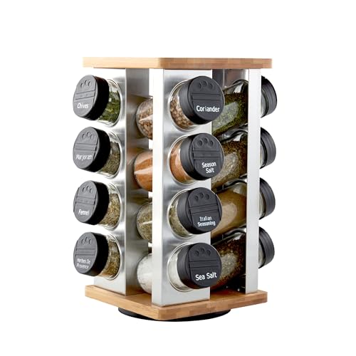 Kamenstein 16 Jar Ellington Revolving Countertop Spice Rack with Lift &amp; Pour Caps and Spices Included, FREE Spice Re