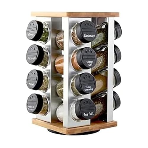 Kamenstein 16 Jar Warner Revolving Countertop Spice Rack with Lift and Pour Caps and Spices