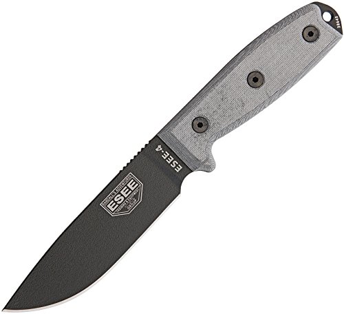 ESEE 4P Survival Knife - Field Tested Fixed Blade Knife with Molded Polymer Sheath & Clip Plate, Full Tang, Plain Edge - Durable Outdoor Camping Blade with Sheath for Survival