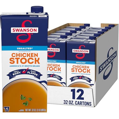 Swanson 100% Natural Unsalted Chicken Stock, 32 Oz Carton (Pack of 12)