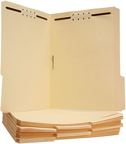Amazon Basics Manila File Folders with Fasteners for Organized Filing Letter Size 50-Pack