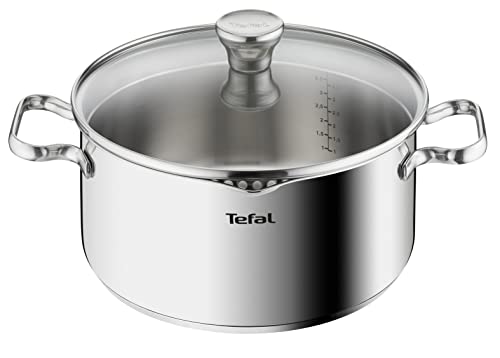 (-49%) Tefal A70546 Duetto Kochtopf | 24 cm | induktionsgeeignet | einfache Reinigung in der Spülmaschine | Messskala | Glasdeckel zum Abgießen | Edelstahl