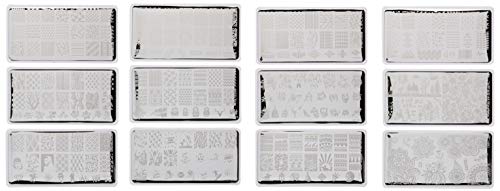 Born Pretty Nail Stamping Plates Set Plaid Flowers Leaves Lace Nail Art Image Plates Spring into Winter Stamp Templates Kit Image Manicuring DIY Printing Tools 8PCS