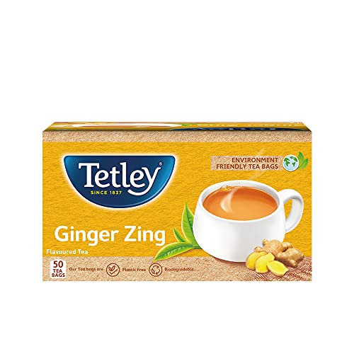 Tetley Ginger Zing Flavoured Chai Black Tea 50 Tea Bags,100 Grams