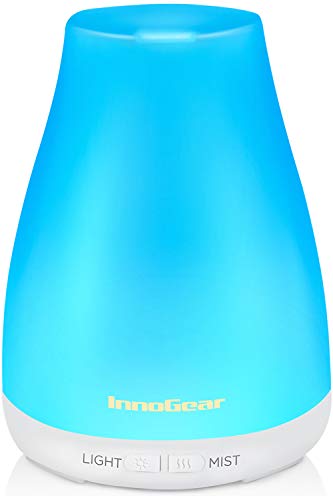 InnoGear 100ml essential oil diffuser — the most desk-appropriate compact ultrasonic with 3–4 hour continuous runtime...