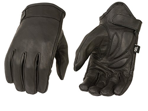 Milwaukee Leather MG7510 Men's Black Leather Gel Padded Palm Short Wrist Motorcycle Hand Gloves W/ ‘Full Panel Cover’ - Large