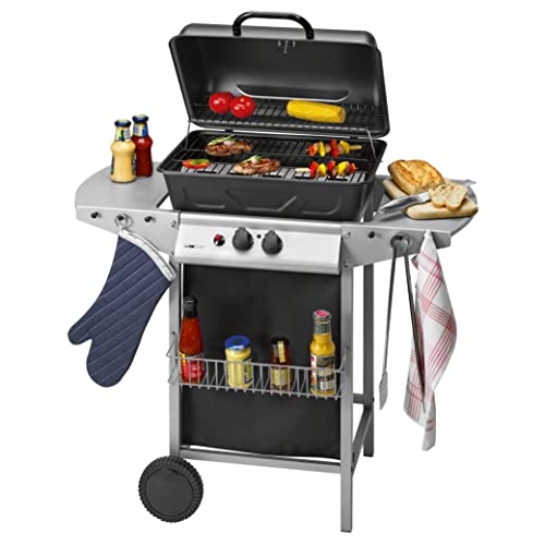 🔥 STARKER PREIS (-28%) Clatronic® Gasgrill mit 2 Heizzonen | individuelle Temperatursteuerung | inkl. Grillrost + Warmhalterost | Grill mit praktischem Ablagekorb und großem Stauraum für Gasflasche | GG 3590