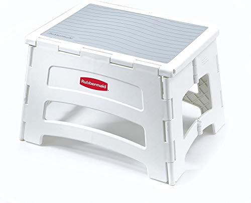 Rubbermaid Mini Folding Step Stool Short Foldable Lightweight Slip Resistant Non-Slip White