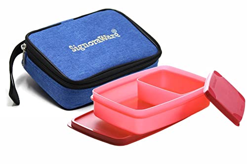 SignoraWare Compact Lunch Box Set of 2 With Zipered Bag, Bpa Free Plastic, Microwave Safe Food Grade Tiffin Boxes Office School, Leak Proof Air Tight 