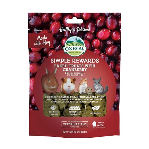 Oxbow Animal Health Simple Rewards Cranberry Treats, Timothy Hay Guinea Pig & Bunny Treats, Made with Oxbow Guinea Pig Hay, Timothy for Rabbit, Made in USA, 3 oz Bag