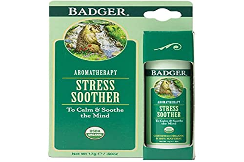 Badger Stress Soother Balm, Organic Essential Oil Aromatherapy, Calm & Soothe The Mind, Easy to Use Portable Stick, Effective Self Care, .6 oz