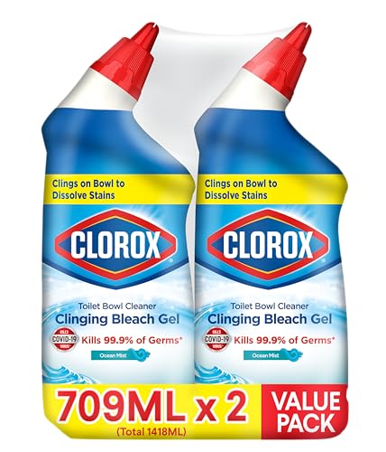 CLOROX Toilet Bowl Cleaner Clinging Bleach Gel, Ocean Mist, 24 Fl Oz, Pack of 2 (Package May Vary)