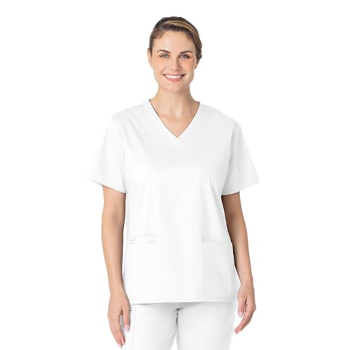 Wink WonderWORK Scrubs for Women, V-Neck Scrub Tops - White, M