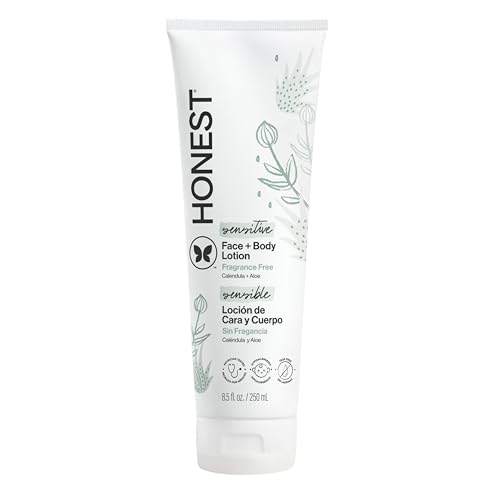 The Honest Company Hydrating Face + Body Lotion | Fast Absorbing, Naturally Derived, Hypoallergenic | Fragrance Free Sensitive, 8.5 fl oz