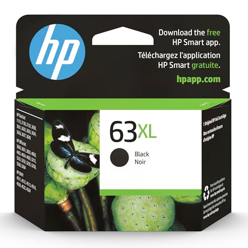 HP 63XL Black High-Yield Printer Ink Cartridge for HP Printers | Works with DeskJet 1112, 2130, 3630;ENVY 4510, 4520; OfficeJet 3830, 4650, 5200 | Eligible for Instant Ink | F6U64AN