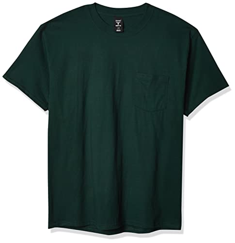 Hanes mens Short-sleeve Beefy T-shirt With Pocket fashion t shirts, Deep Forest, X-Large US